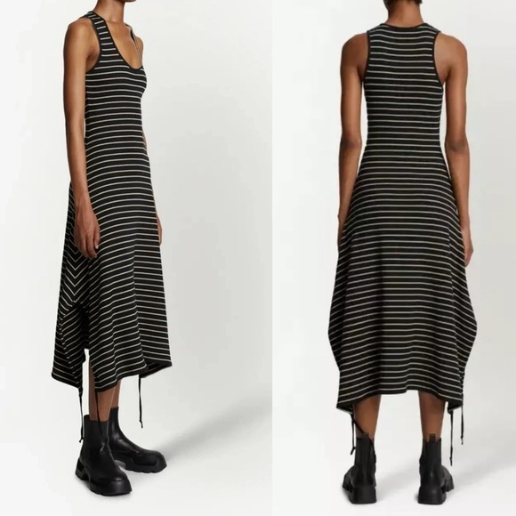 Proenza Schouler White Label Striped Ribbed-Knit Sleeveless Dress In Black Sz L - Picture 1 of 10